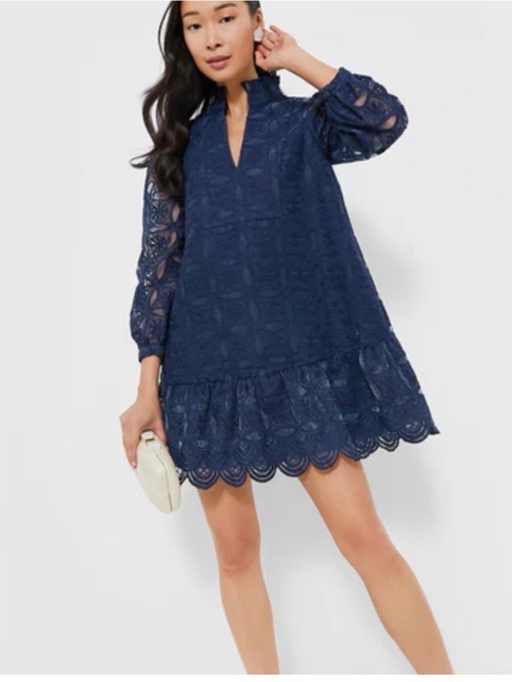 Tuckernuck Palmerston Navy Lace Ruffle-Hem Mini Dress